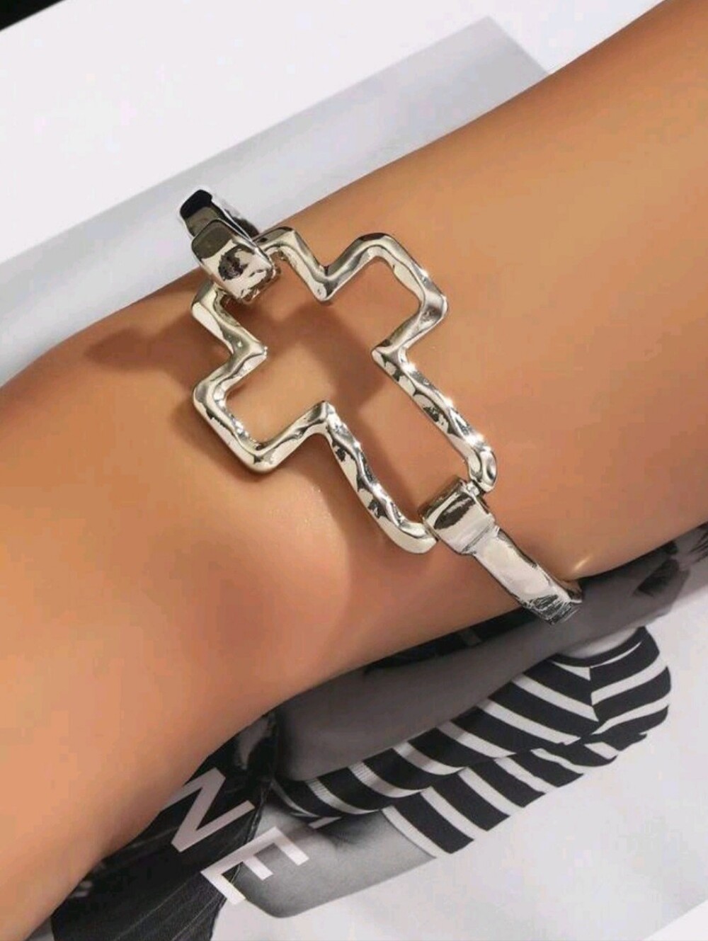 Silver Tone Open Cross Cuff Bracelet New!